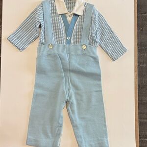 Blue and White Baby Outfit with Suspenders
